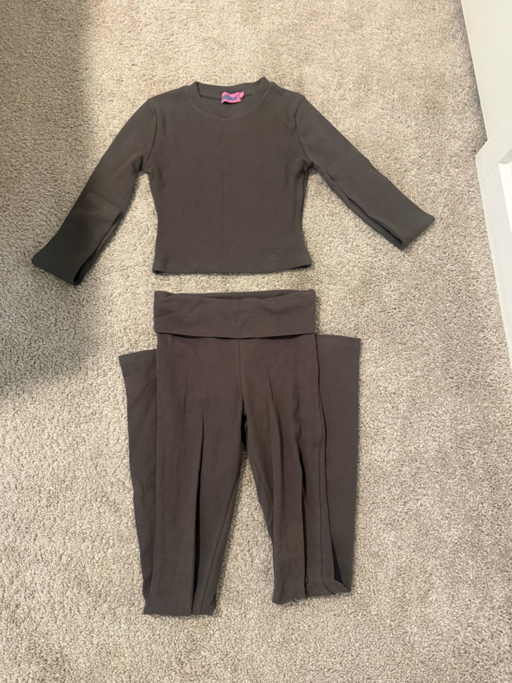 Edikted Ribbed Long-Sleeve Top & Fold-Over Waist Leggings - Brown Set!